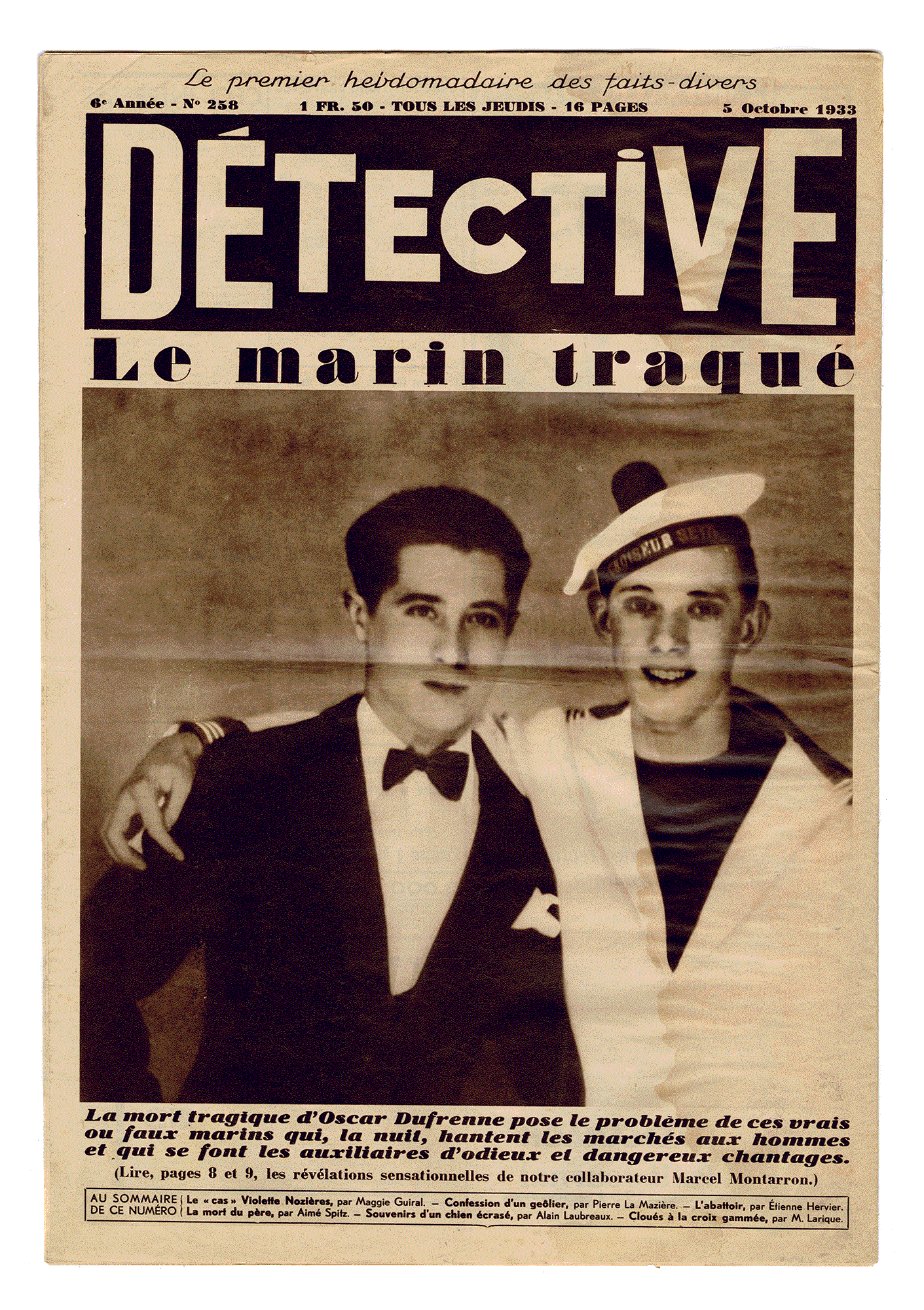 DÉTECTIVE 6e Année - No 258: LE MARIN TRAQUÉ. Paris 5 octobre 1933.