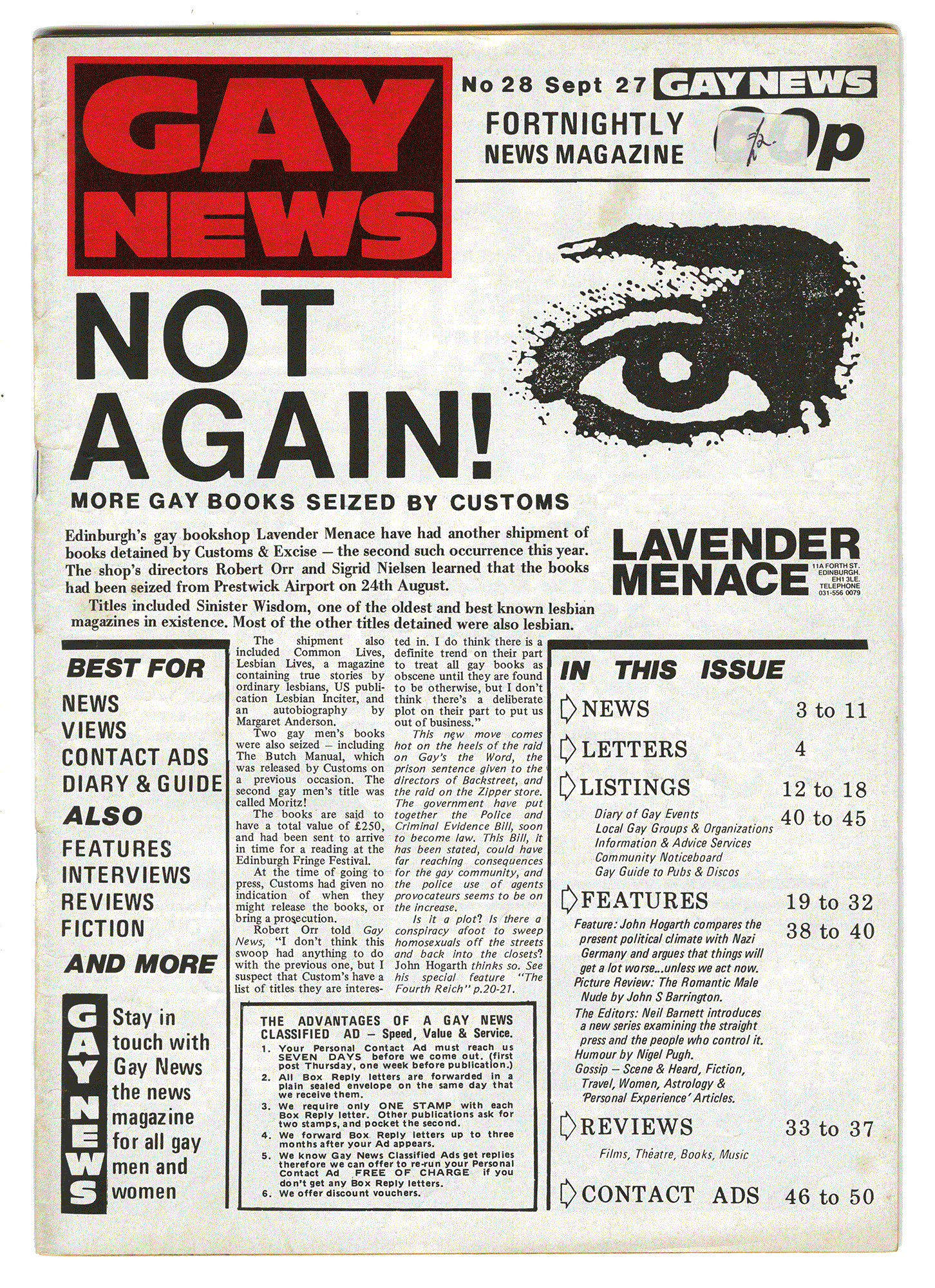 GAY NEWS No. 28. #2 Gay News Publishing Limited. London 1984.