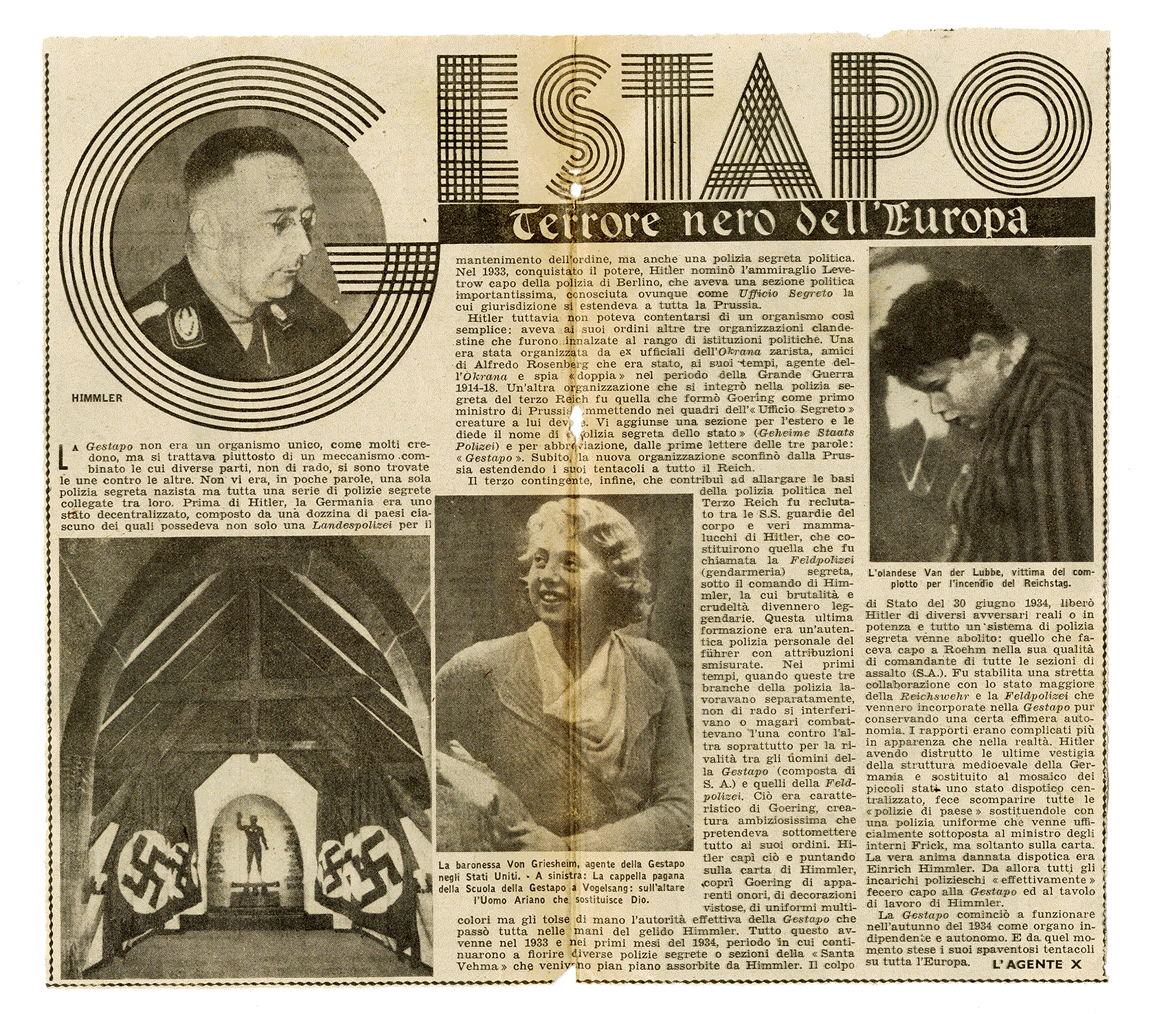 GESTAPO: TERRORE NERO DELL’EUROPA. L’AGENTE X. Italy 1945.