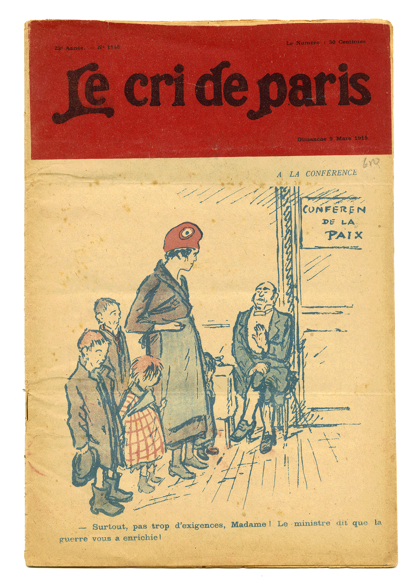 LE CRI DE PARIS, 23e Année, Nº 1145. Paris 9 mars 1919.