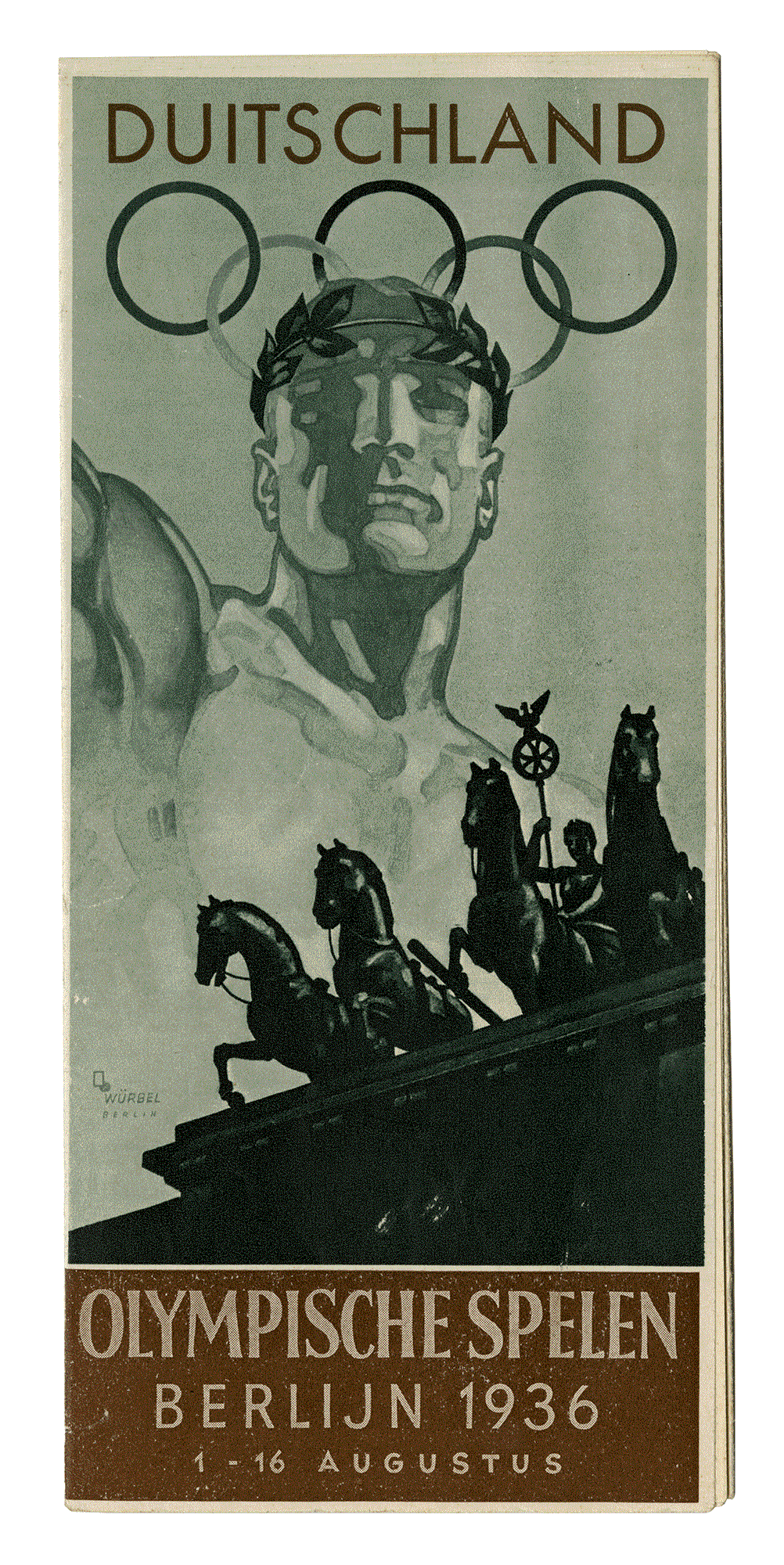 OLYMPISCHE SPELEN DUITSCHLAND. 1–16 AUGUSTUS, BERLIN 1936. Reichtsbahnzentrale für den Deutschen Reiseverkehr, Berlin W35, in samenwerking met de propaganda-commissie voor de XI Olympische Spelen 1936.