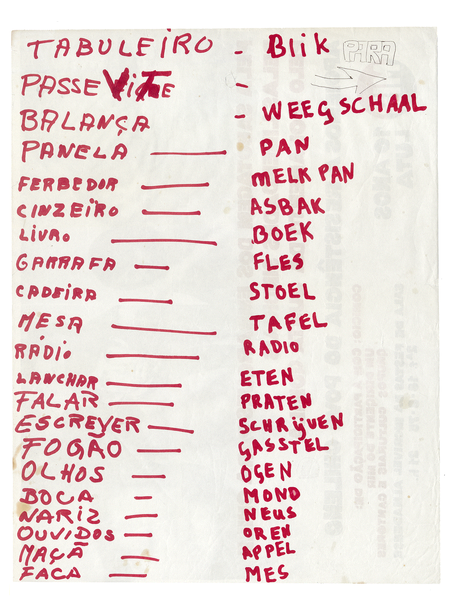 PORTUGUESE/DUTCH LESSON WRITTEN ON THE BACK OF A POLITICAL POSTER IN SUPPORT OF CHILE’S RESISTANCE AGAINST PINOCHET: APOIEMOS A RESISTÊNCIA DO POVO CHILENO, MIR 10 ANOS LUTA. Lisboa circa 1979.