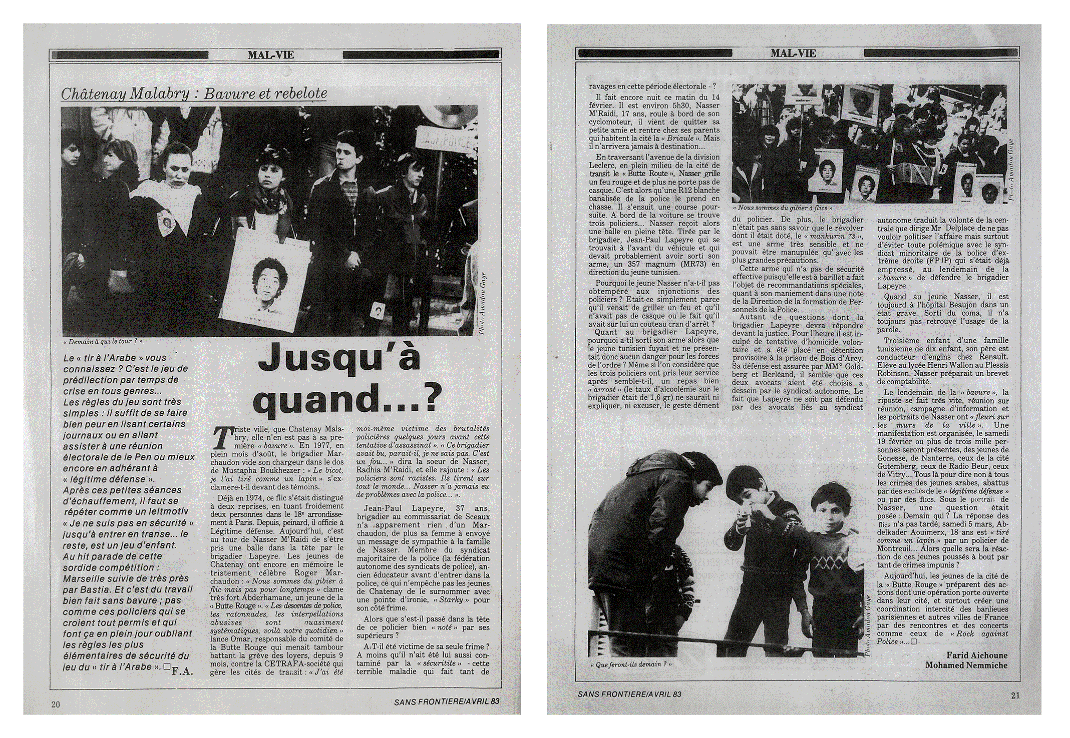 SANS FRONTIÈRE: POUR UN HEBDO DE L’IMMIGRATION No. 75. Paris, Avril 1983.