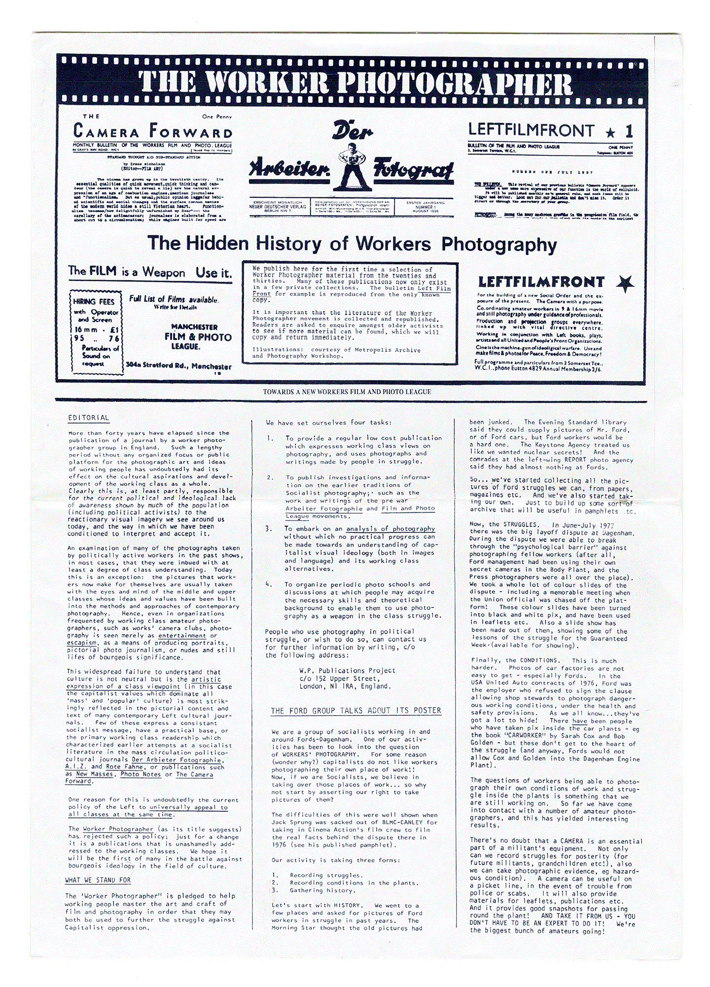 THE WORKER PHOTOGRAPHER: THE HIDDEN HISTORY OF WORKER PHOTOGRAPHY. Photography Workshop. London circa 1979.