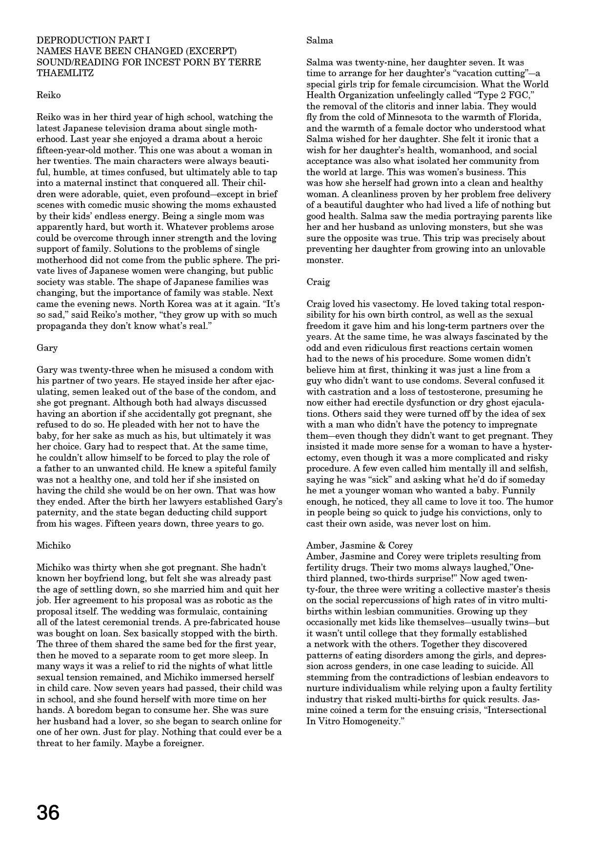 Deproduction Part I. Names Have Been Changed (Excerpt). Sound/Reading for Incest Porn by Terre Thaemlitz.