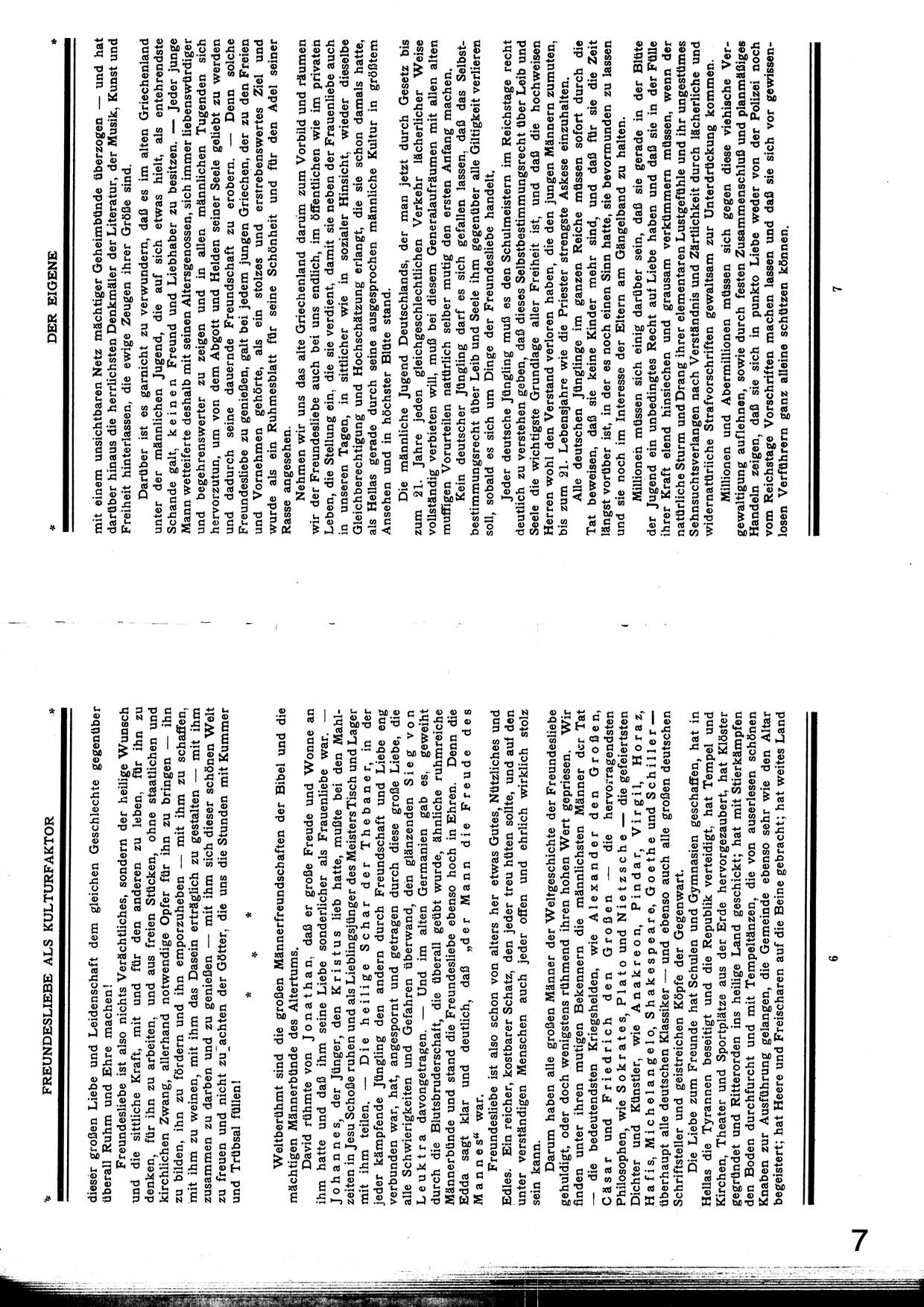 Der Eigene #1/13 Juli 1930. Der Eigene: Ein Blatt für Männliche Kultur. Das Beste aus der ersten Homosexuellenzeitschrift der Welt. Joachim S. Hohmann. Foerster Verlag Frankfurt / Berlin 1981.
