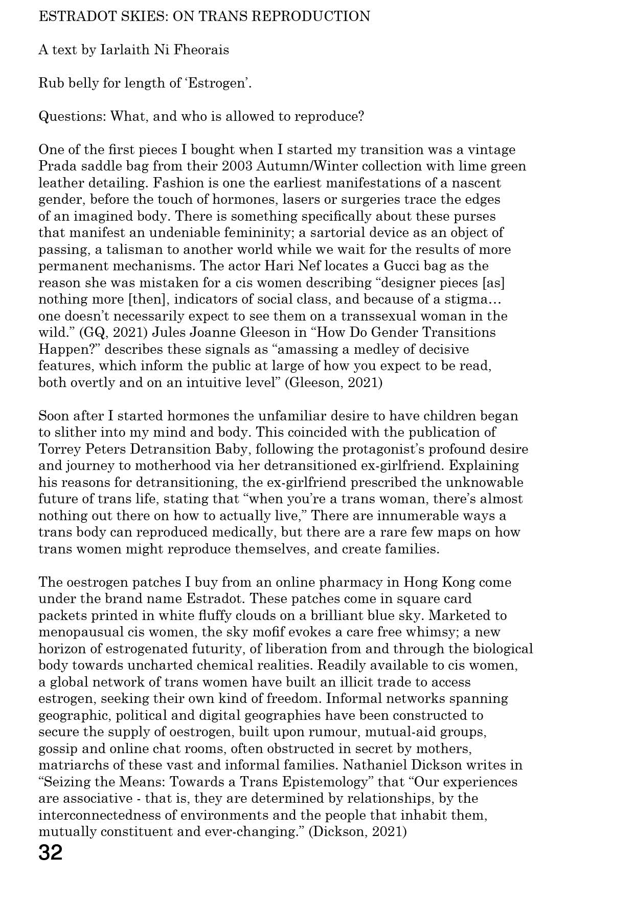 Estradot Skies: On Trans Reproduction. Iarlaith Ni Fheorais. London 2022.